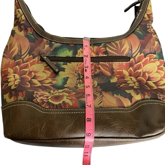 BOC Floral Shoulder Bag Brown Trim Hobo Purse Multi Pocket - Picture 9 of 9